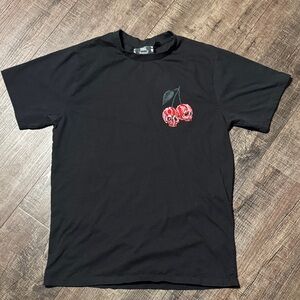 Black T-Shirt with Red Skull Cherry Design